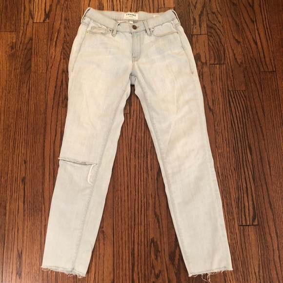 FRAME lightwash skinny distressed jeans raw edge - Picture 1 of 7